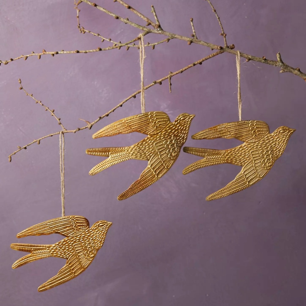 GOLD BIRD Ornament Anthropologie Terrain - JUST TWO ornaments in this sale not 3